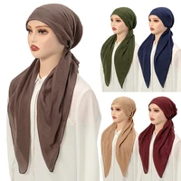 Cotton Linen Elastic Headband Cap for Woman Muslim Hijab Hat Lady Fashion Instant Scarf Islamic Turban Bandana 65X23Cm 1