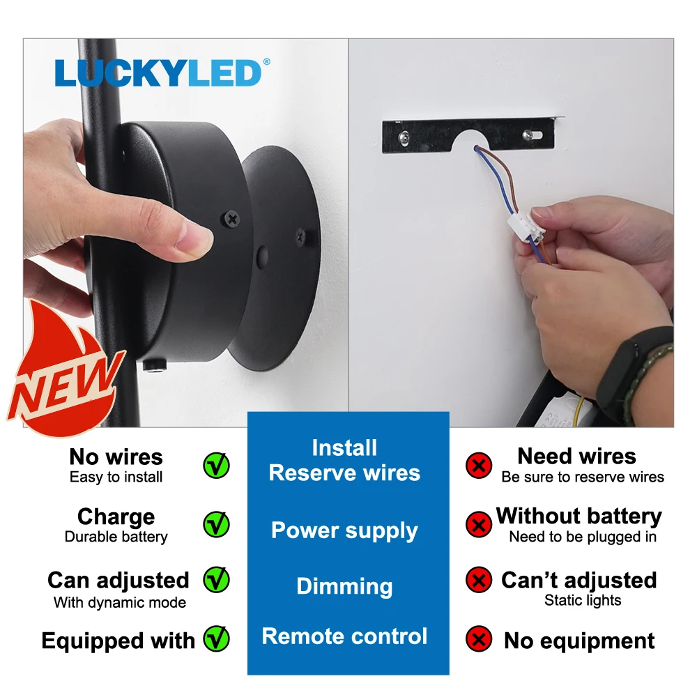 LED Wall Lamp USB Rechargeable 50cm 80cm Wireless with Remote Control Bedroom Bedside