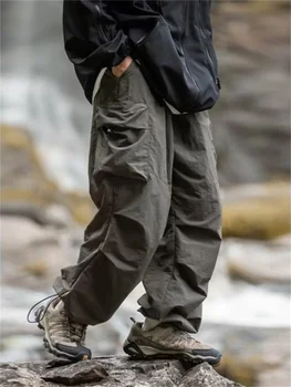 Men's Spring and Autumn New Waterproof Hip Hop Mountaineering Pants Casual Harajuku Work Pants Black Cargo Outwear Pants 2