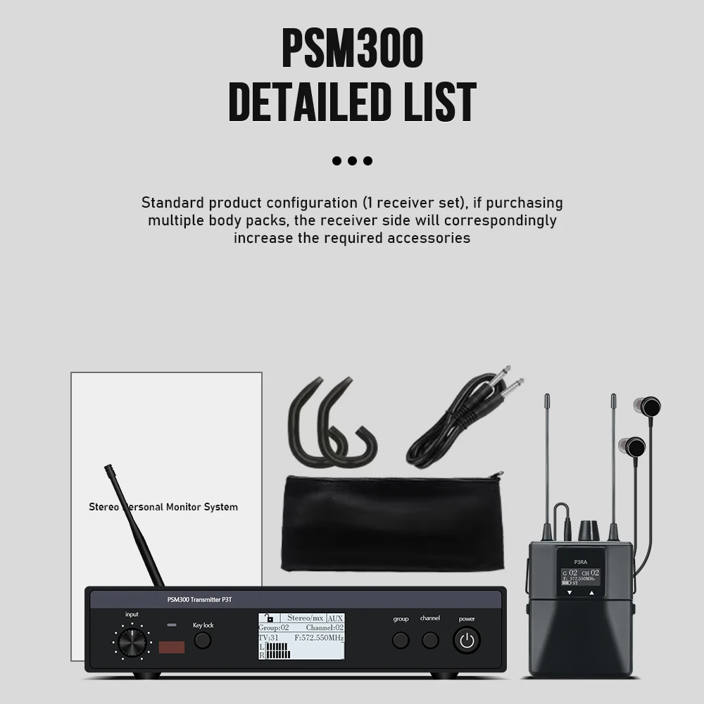 SIKETEER In-Ear Monitoring System PSM300 Stage Personal Wireless In Ear Monitor For Bands 500MHz 100mW 24-Bit Processor Audio
