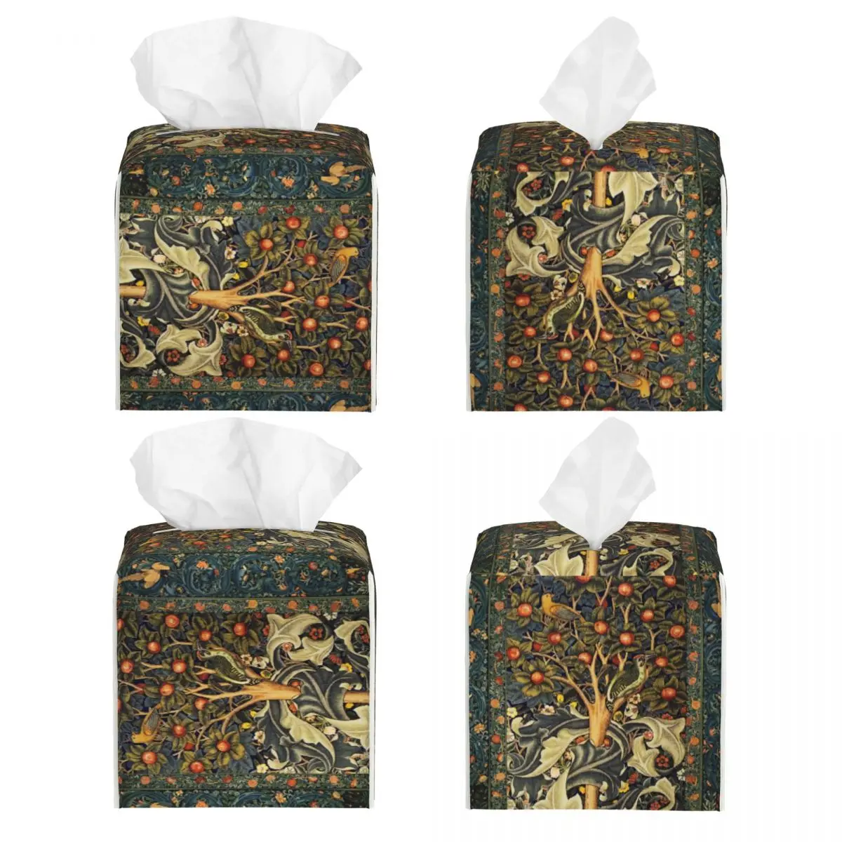 Custom William Morris Woodpecker In Fruit Tree Tissue Box Holder Birds Rabbits Floral PU Leather Facial Tissue Box Cover for Car 2