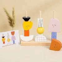 Montessori 3D Wooden Creative Character Bead Blocks Toys Set Shape Matching Puzzle Game Early Educational Toys Gift For Children 1