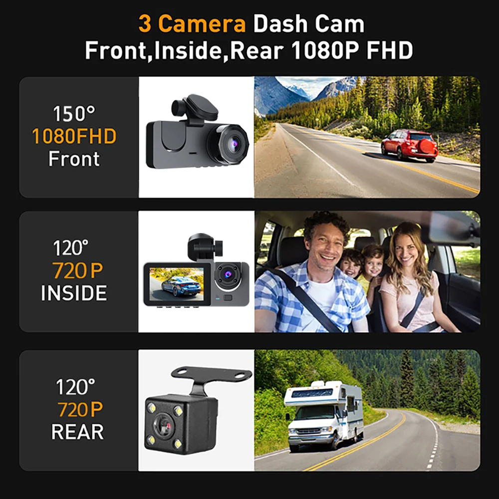 Description Picture 4 of item1080P 2/3 Camera Dash Cam WIFI APP W/ IR Night Vision Loop Recording Parking Monitor Car DVR video recorder Car camera For Cars