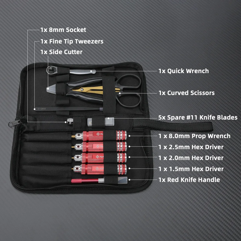 Kit d'outils FlyFishRC 9 pièces pour drone FPV - Tissu Oxford 600D