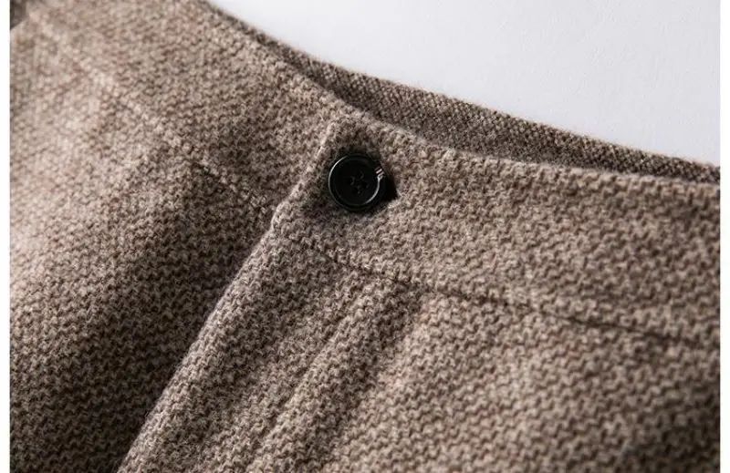 New Khaki Woolen Thick Warm Loose Straight Solid Vintage Women Pants High Waist Ankle-Length Autumn Winter Pants For Women