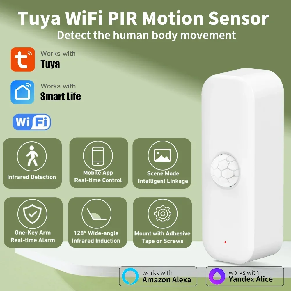 Tuya WiFI Motion Sensor PIR Smart Human Body Home Burglar Sensor APP Remote Control Smart Life Home Work Alexa pir motion sensor,motion sensor,motion sensor switch,infrared detector sensor