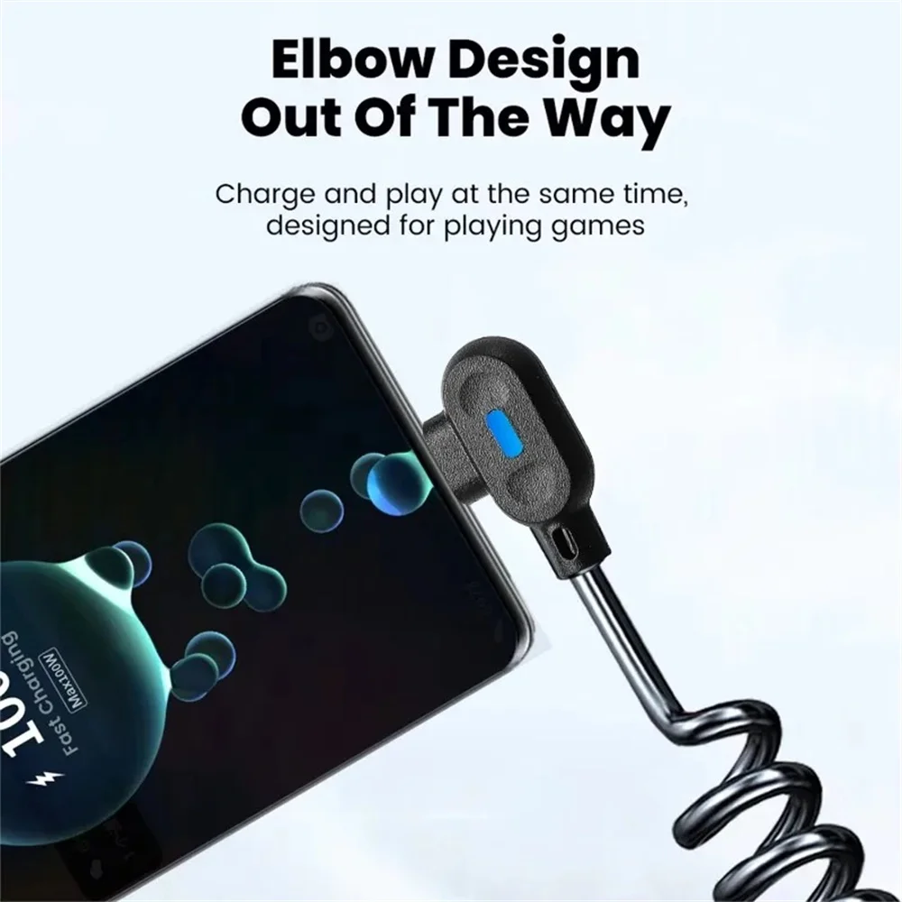 6A Stretchable Spring Charging Cables Double Bend Data Cables For iPhone 15 Samsung S25 S24 Xiaomi 14 Huawei USB to Type C Wires