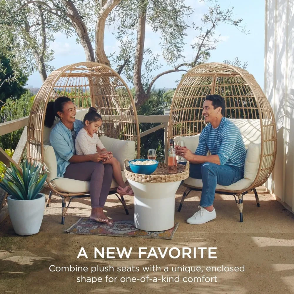 Rattan Egg Chair, Oversized Indoor and Outdoor Lounge Chair with 4 Cushions, Steel Frame, 440 Lbs 2