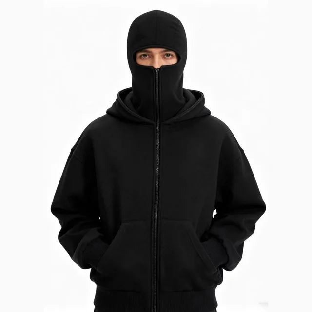 Unisex Fleece Lined Hoodie Zipper Double Cap Oversize Winter Jacket Casual Streetwear Polyester Fiber High Collar Long Sleeve 1