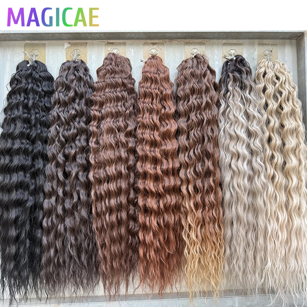 Magicae 3Pcs 300Grams 24Inches Ariel Deep Water Twist Crochet Curly Hair Piano Blond P12/16/613 Brown6# Braids Gray 58# Bundles