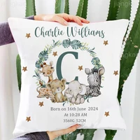 Personalized Safari Animal with Name Pillow Case Nursery Cushion Cover Bedroom Kids Wild Party Decor Pillowcase Baby Shower Gift 1
