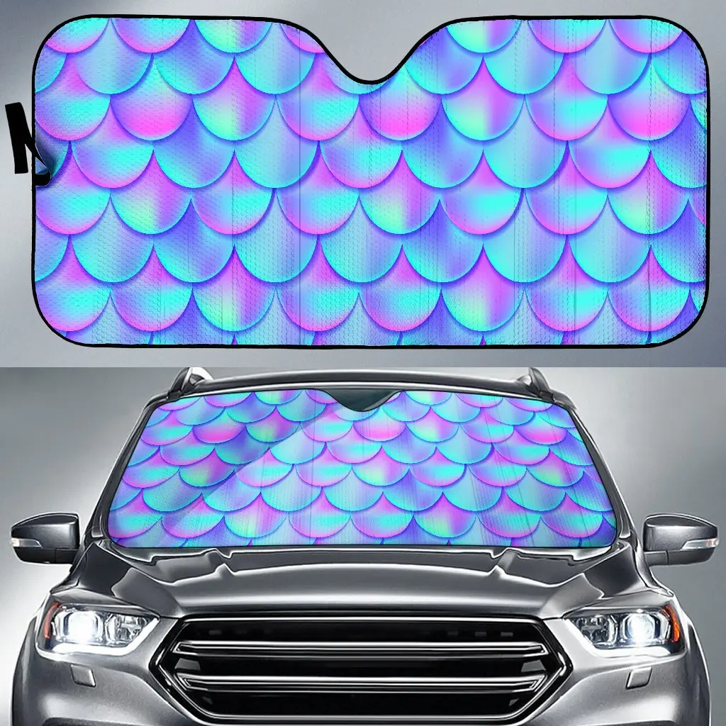 

Teal Purple Mermaid Scales Pattern Print Car Sun Shade