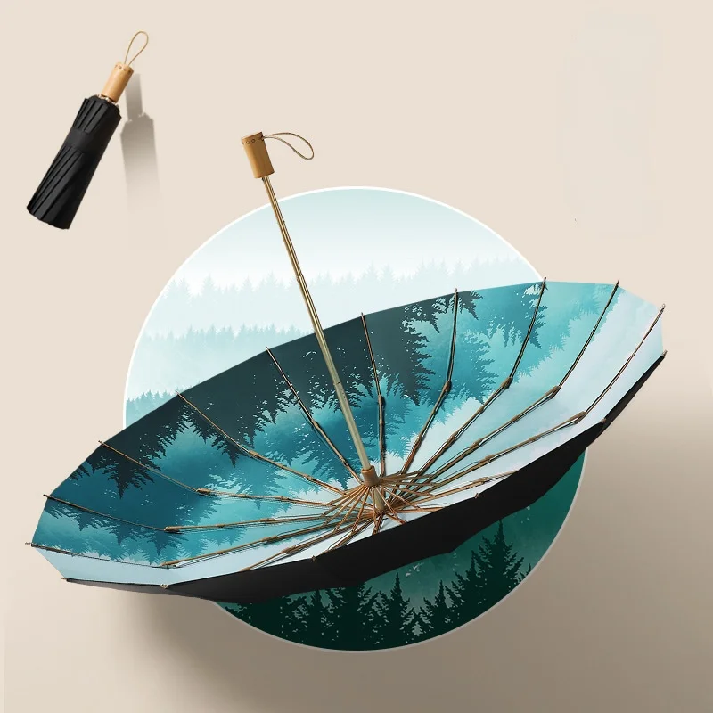 Manual Umbrella Women 16 Ribs Windproof Parasol Folding Rain Umbrellas Compact Aluminium Frame Designer