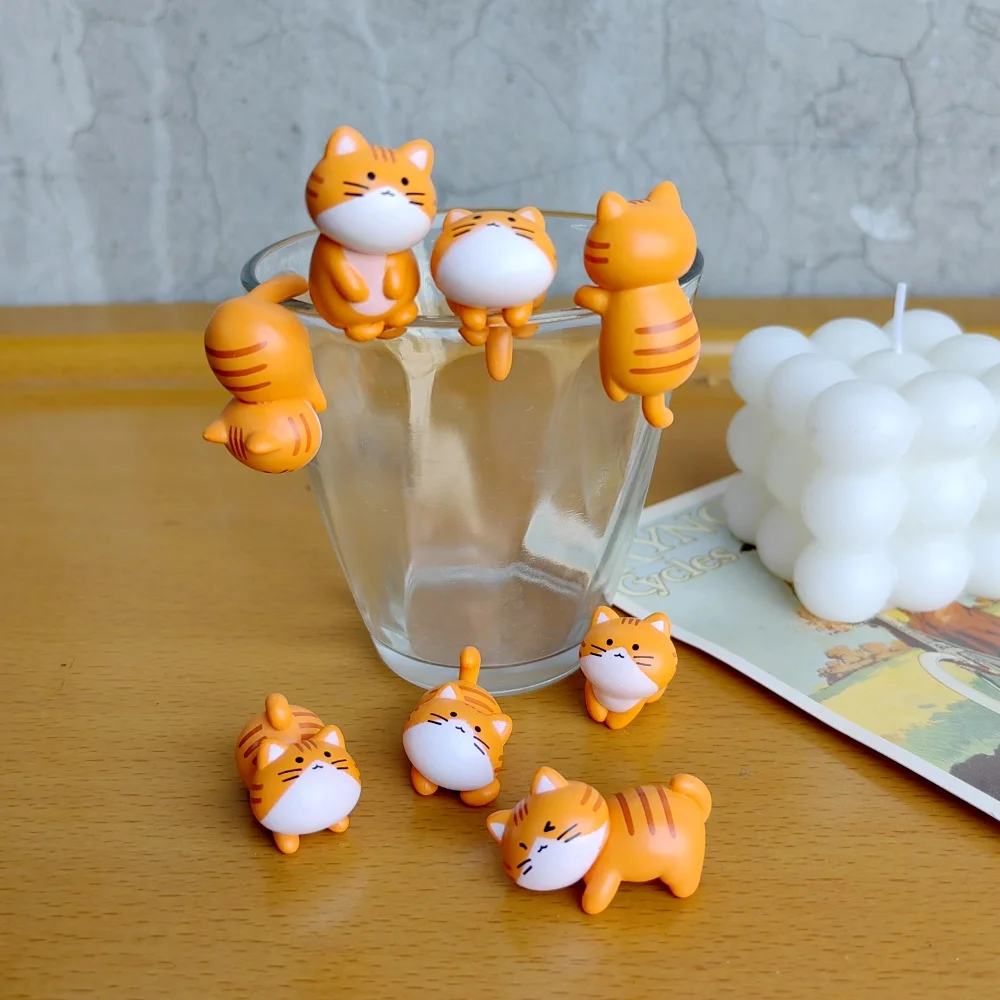 8-Piece Cute Orange Cat Miniature Decoration Set for Bonsai and Fairy Gardens