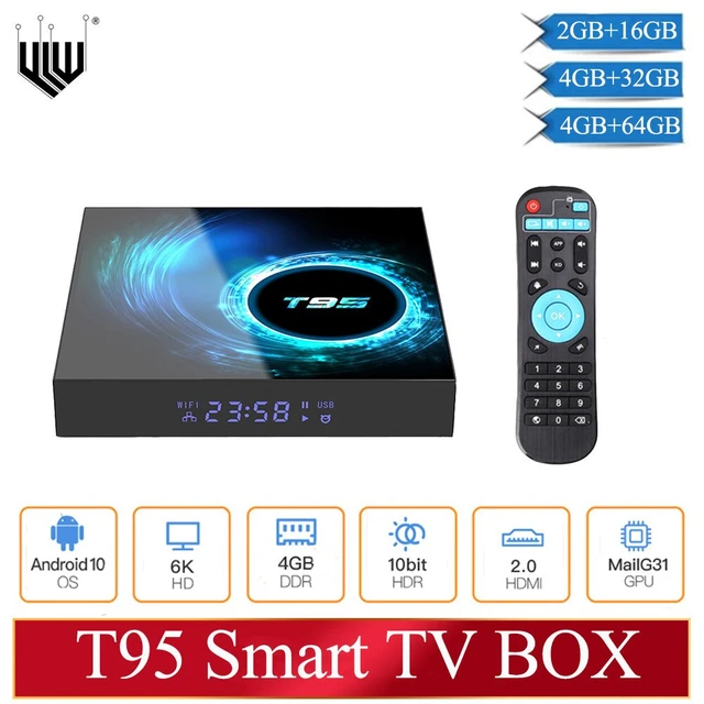 Boîtier Smart TV Box Android 10.0 16GB 4K/HD 3D décodeur IA