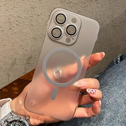 Ultra Thin Magnetic Matte Frameless Phone Case with Lens Protector and Translucent Frosted Back Cover for iPhone 17 (Gray)