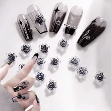  100pcs Dark Rose Charms Nail Decoration 6/8mm Matt Vintage Jewelry Nails Parts 3D Flatback Resin Black Flowers Manicure Ornament 