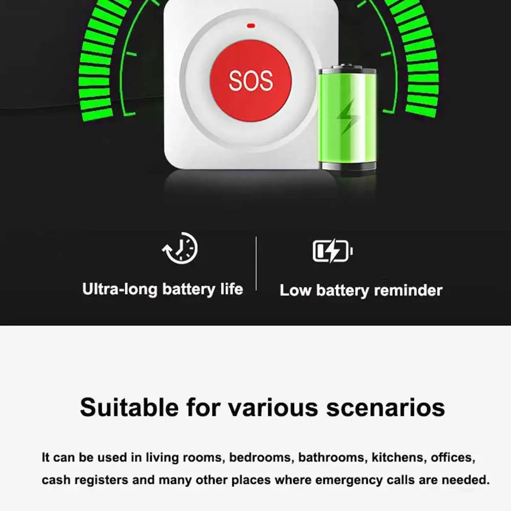 Medical Alert Button Emergency Alarm Button TUYA WiFi/Zigbee SOS Emergency Call Button Wireless Home Alarm Smart Home One-key Alarm for Elderly Patient Emergenc