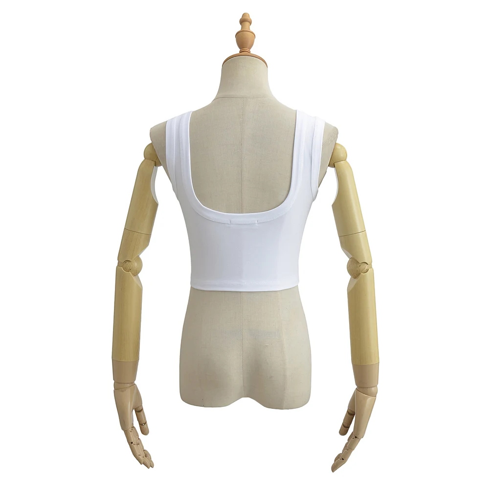 Women Sleeveless Round Collar Bodycon Camisole Crop Top Tank With u Back Detail