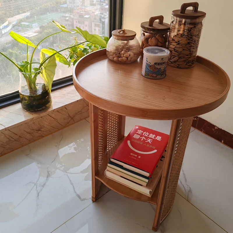 Nordic Coffee Table Rattan Home Furniture Living Room Sofa Side Storage Tea Table Balcony Circular Small Edge Tables Customized