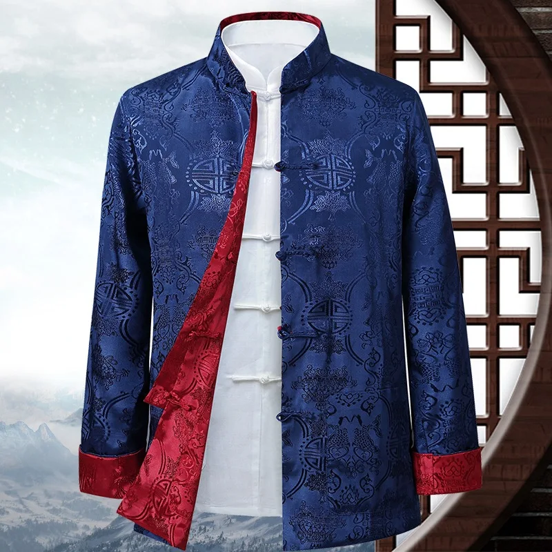China New Year Tang Top Men Chinese Dragon Shirt Kung Fu Coats Jackets Hanfu Men Clothing Traditional Chinese Clothing men chinese style shirt