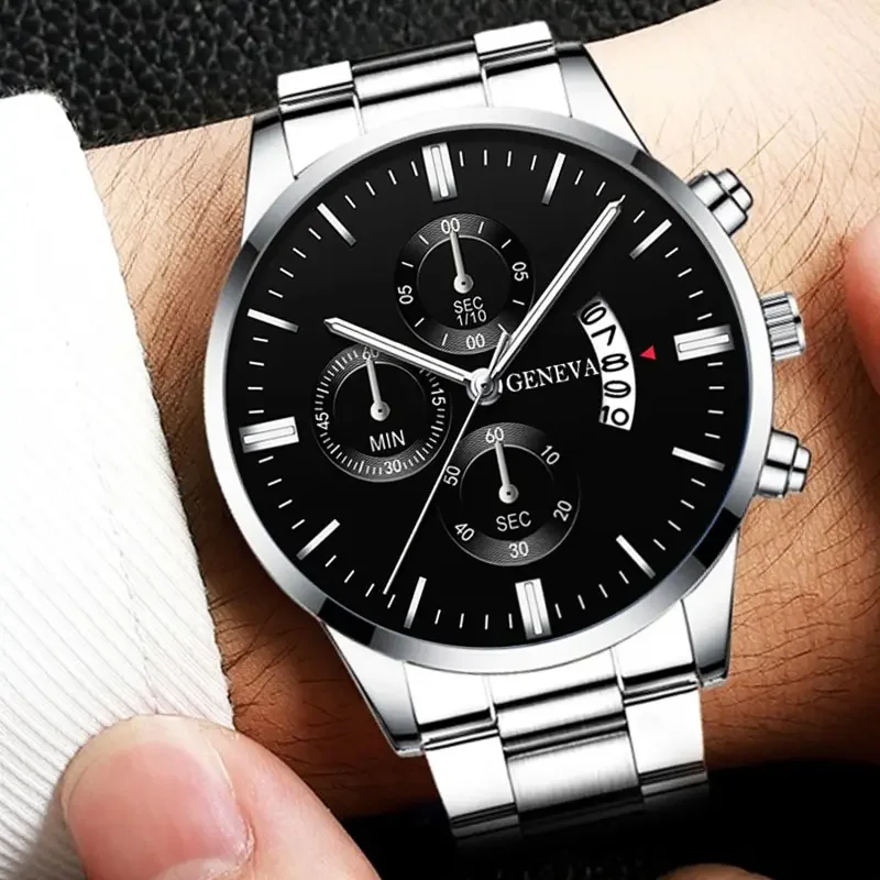 Quartz Watch Fashion Mens Luxury Silver Stainless Steel Quartz Wrist Watch Man Business for Men Calendar Clock Reloj Hombre