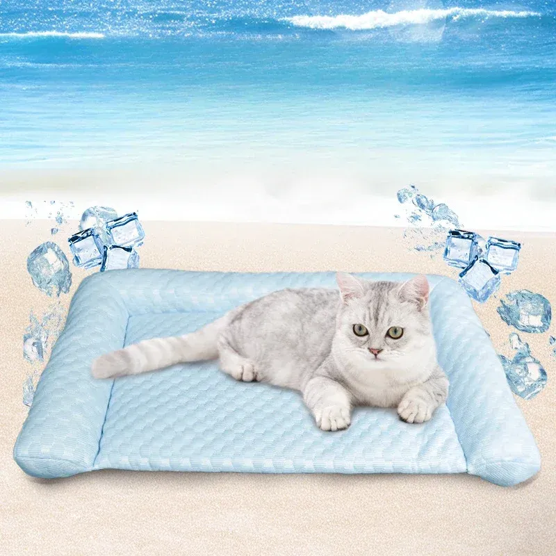 Summer Cooling Ice Silk Mat & Bed Set for Dogs Cats - Breathable Portable Pet Cooler Pad