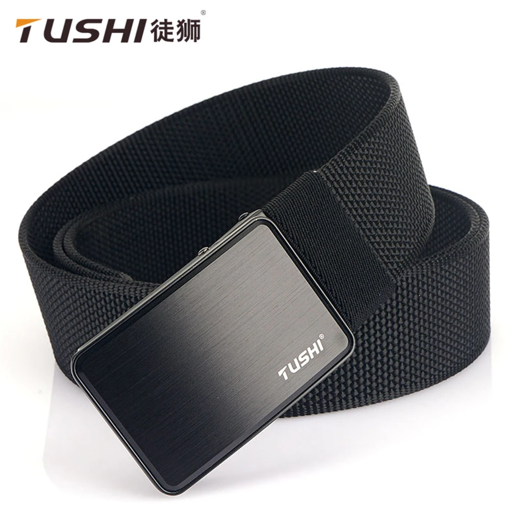 

TUSHI Fashion Men's Canvas Belt Trend Casual All-Match Jeans 3.8cm Elastic Alloy Smooth Buckle Tactical Elastic Nylon Waistband