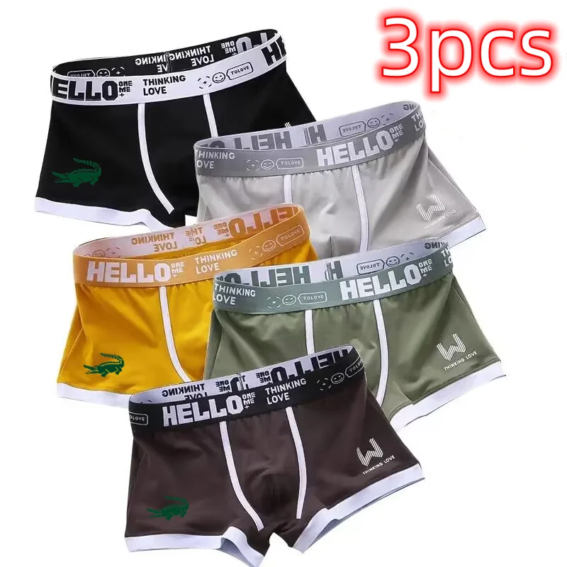 3Pcs/lot Men Cotton Underwear Letters Male Boxers Sexy Underpants Breathable Fashion Boys U Convex Panties Plus Size Boxershorts