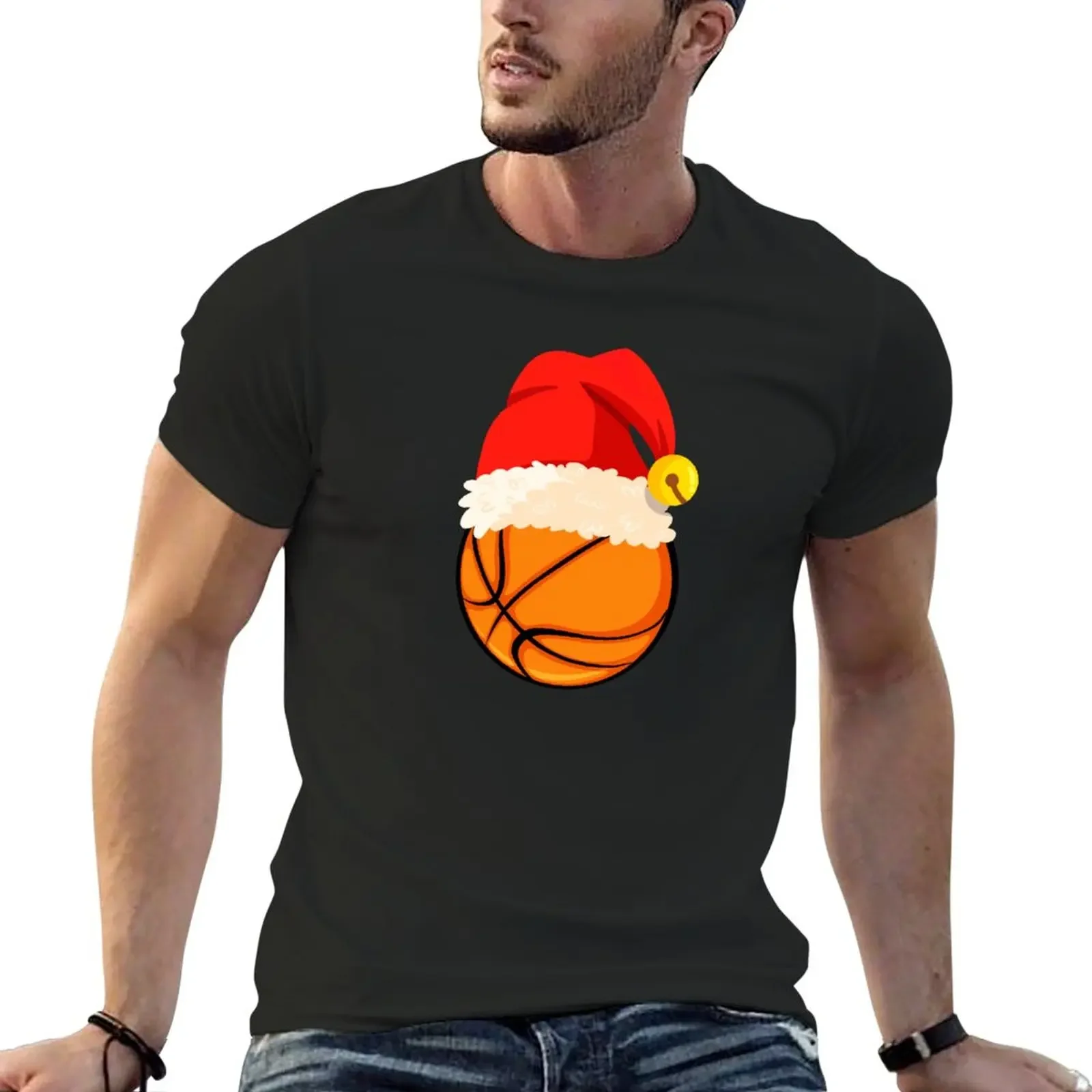 Basket Santa Hat Divertente Sport Xmas T-Shirt Ragazzi Animal Print Hippie Clothes Fruit Of The Loom Mens T-Shirt