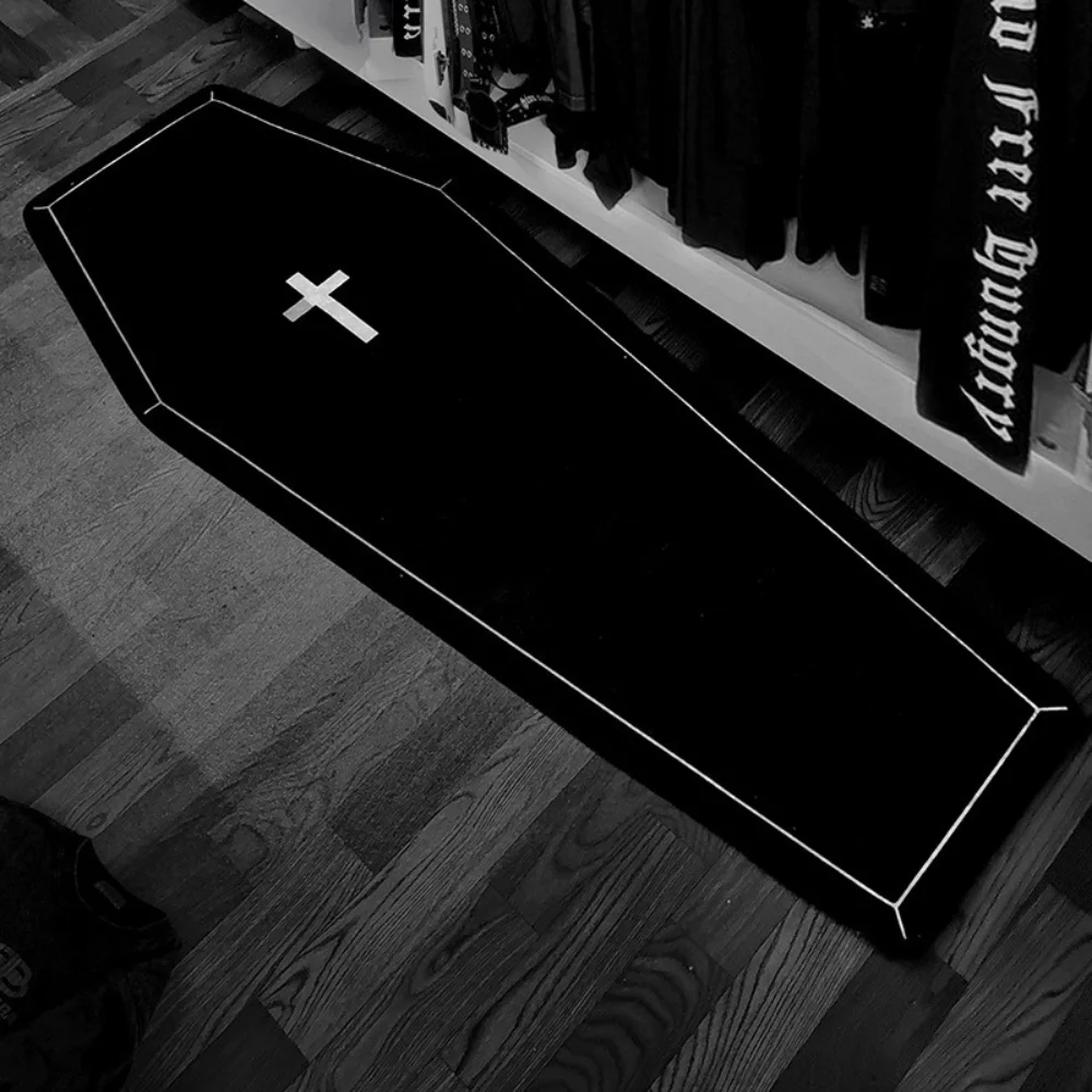 

Alfombra gótica oscura para dormitorio, estera de ataúd de vampiro, hippie, motocicleta, tatuaje, decoración de Halloween