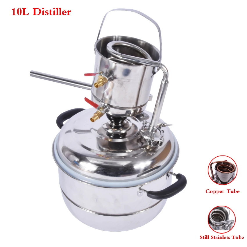 3 gas/10L Whisky Water Distiller Moonshine Still Stainless/Copper Tube Keg Wine DIY Household Distillation Boiler Kit