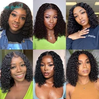 Ali Grace cheveux Bob perruque crépus bouclés cheveux Transparent 13x4 dentelle avant perruque pré-plumé courte Bob perruques profonde bouclés Remy cheveux humains 6