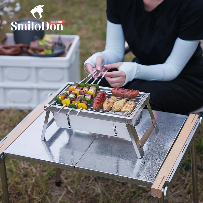 

Portable Folding BBQ Grill Stoves Outdoor Camping Picnic Stainless Steel Detachable Charcoal Firewood Lightweight Stove Utensils