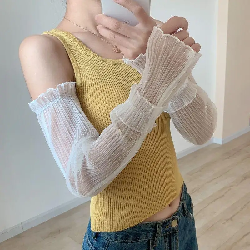 Sommer-Sonnenschutzärmel für Damen, fingerlose Spitzen-Mesh-Armabdeckungen, UV-Schutz, atmungsaktive, dünne Handschuhe für – Detail 13