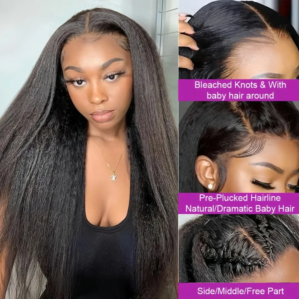 360 Full Lace Wig Kinky Straight Human Hair Wigs Invisible Strap 250 Density 360 Lace Frontal Wigs Preplucked Brazilian Hair Wig 3