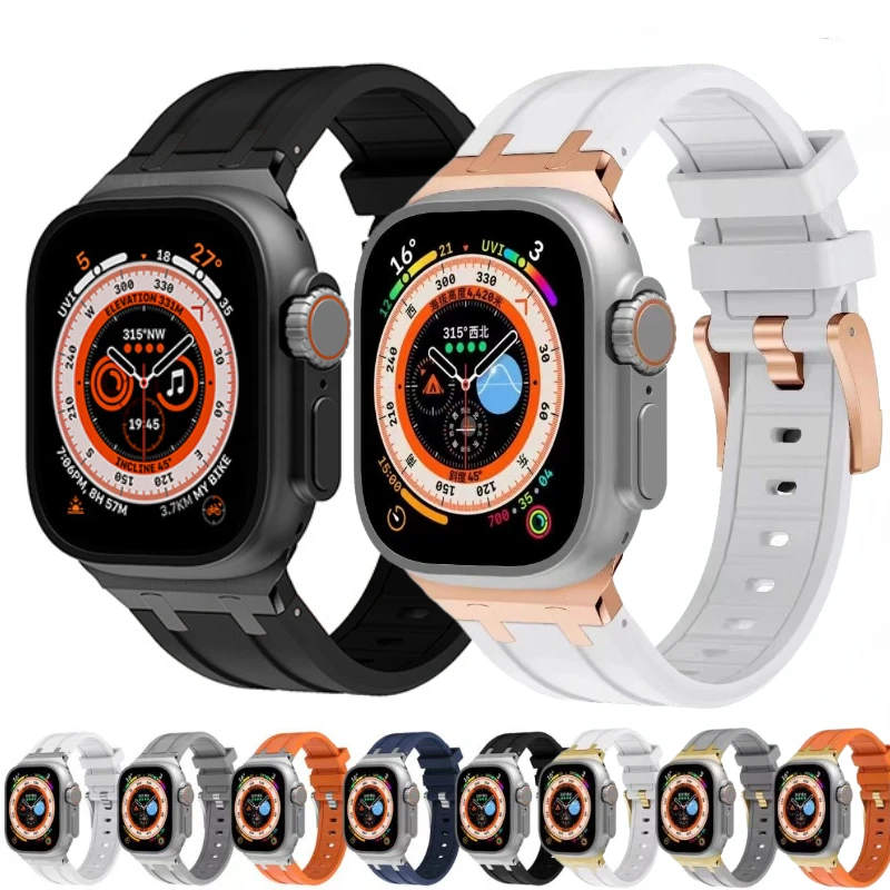 

Liquid Fluororubber Band For Apple Watch Ultra 49mm 8 7 45mm Modification Kit Wristband iWatch Series 6 5 4 3 SE 44mm 42mm Strap