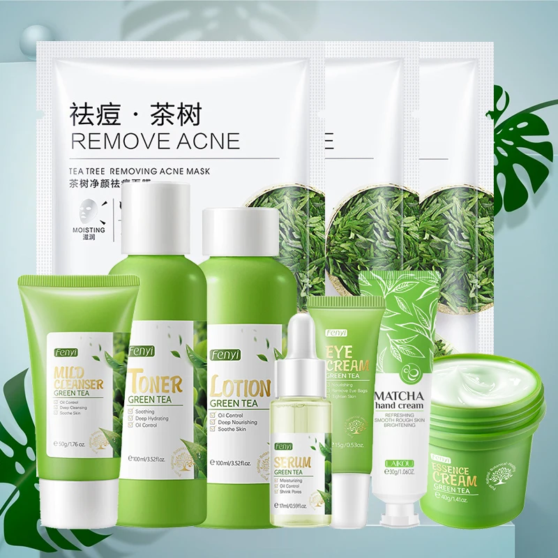 Facial Products Kit Sakura / Green Tea Face Cream Nourishing Skin Face Serum Fade Dark Circle Eye Cream Skincare Korean Cosmetic 1 Facial Products Kit Sakura / Green Tea Face Cream Nourishing Skin Face Serum Fade Dark Circle Eye Cream Skincare Korean Cosmetic