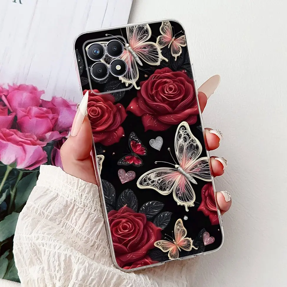 Luxury Butterfly and Love Flowers Clear Phone Case - Cool Painted Design