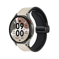 Leather Magnetic Bracelet Smartwatch Strap, 20/22mm Band - 22mm (Beige)