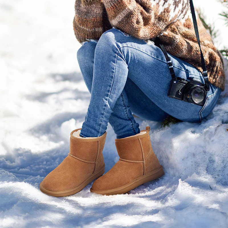 Women Suede Snow Boots Winter Warm Fuzzy Boots