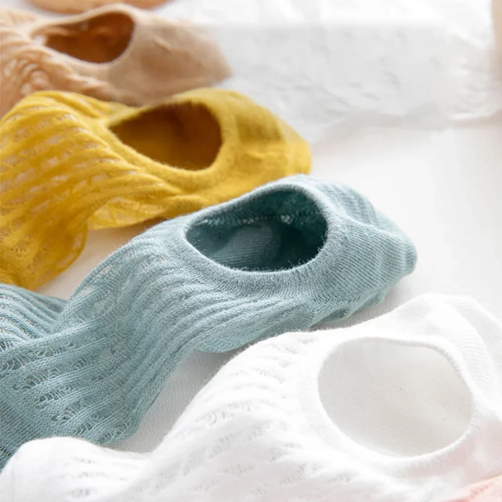 5 10 Pairs Socks Women's Summer Invisible Short No Show Fashion Lace Breathable Silicone Non-slip Cotton Boat woman socks