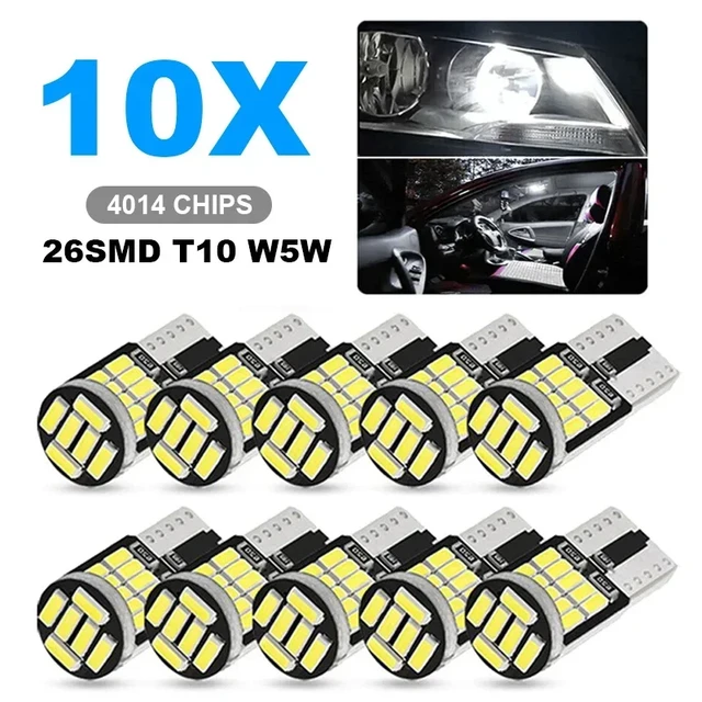 Canbus W5W T10 194 LED Car Light Bulb 26SMD 4014 Auto Vehicle High Bright  Wedge License Plate Clearance Dome Door Lamp DC12V - AliExpress