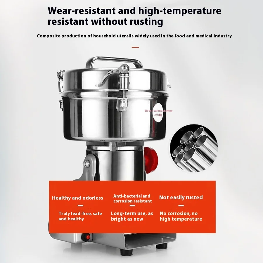 Electric Grain Grinder Stainless Steel Spice Herb Grinder Cereal Mill Flour Powder Machine for Dry Herbs Spices Coffee Corn 800G