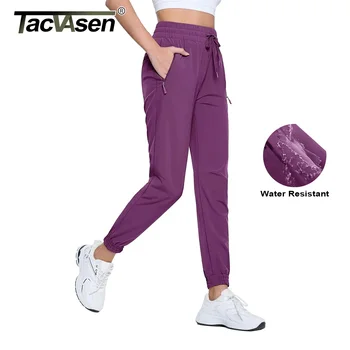 TACVASEN Quick Dry Hiking Pants Womens Outdoor Sports Drawstring Waist Joggers Waterproof Lightweight 3 Zipper Pockets Trousers