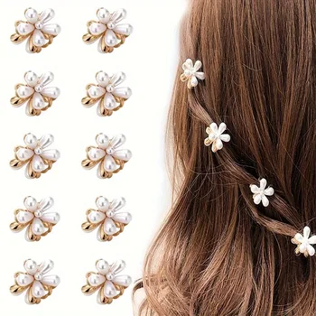 6pcs 3pcs 1pc Kids Women Girls Flower Shaped Hair Grab Clips, Faux Pearl Decorative Hair Barrettes Hair Decoration Accessories 1
