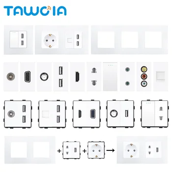 TAWOIA DIY ทีวีดาวเทียม USB PC RJ45 แจ็ค CAT6 เทล HDMI VGA หูฟัง 2pin ซ็อกเก็ตปุ่มสวิทช์ 1