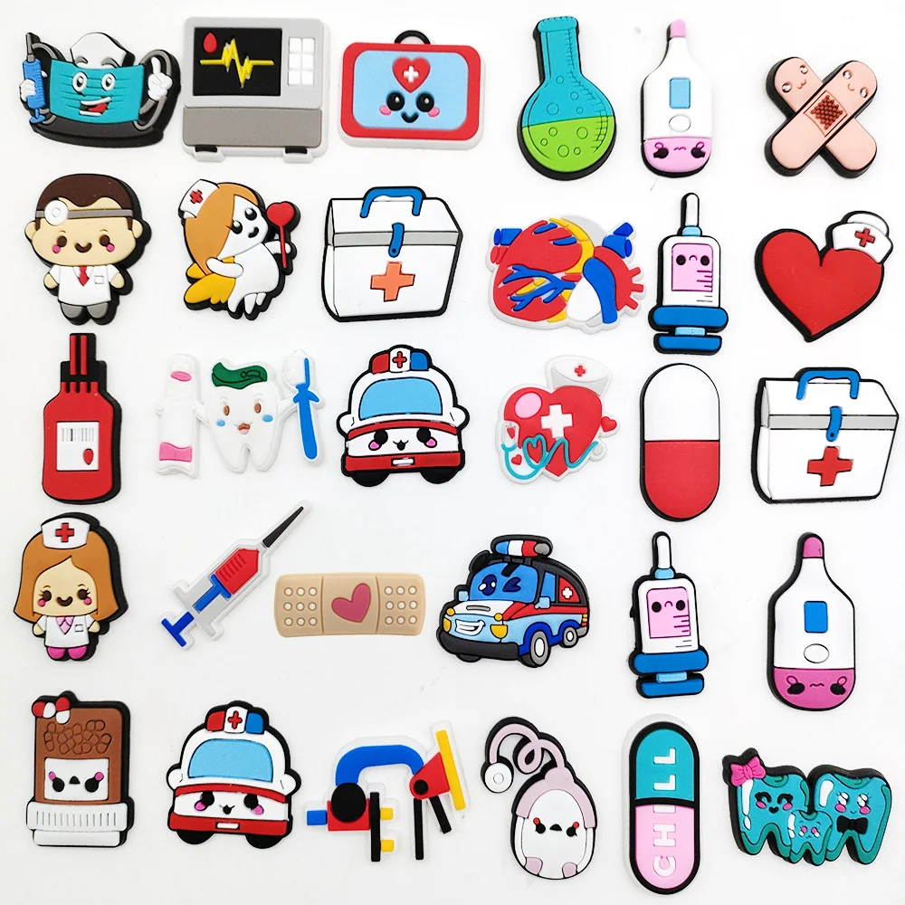 30pcs/set Medical Shoe Charms Accessories Cute Stethoscope Syringe PVC