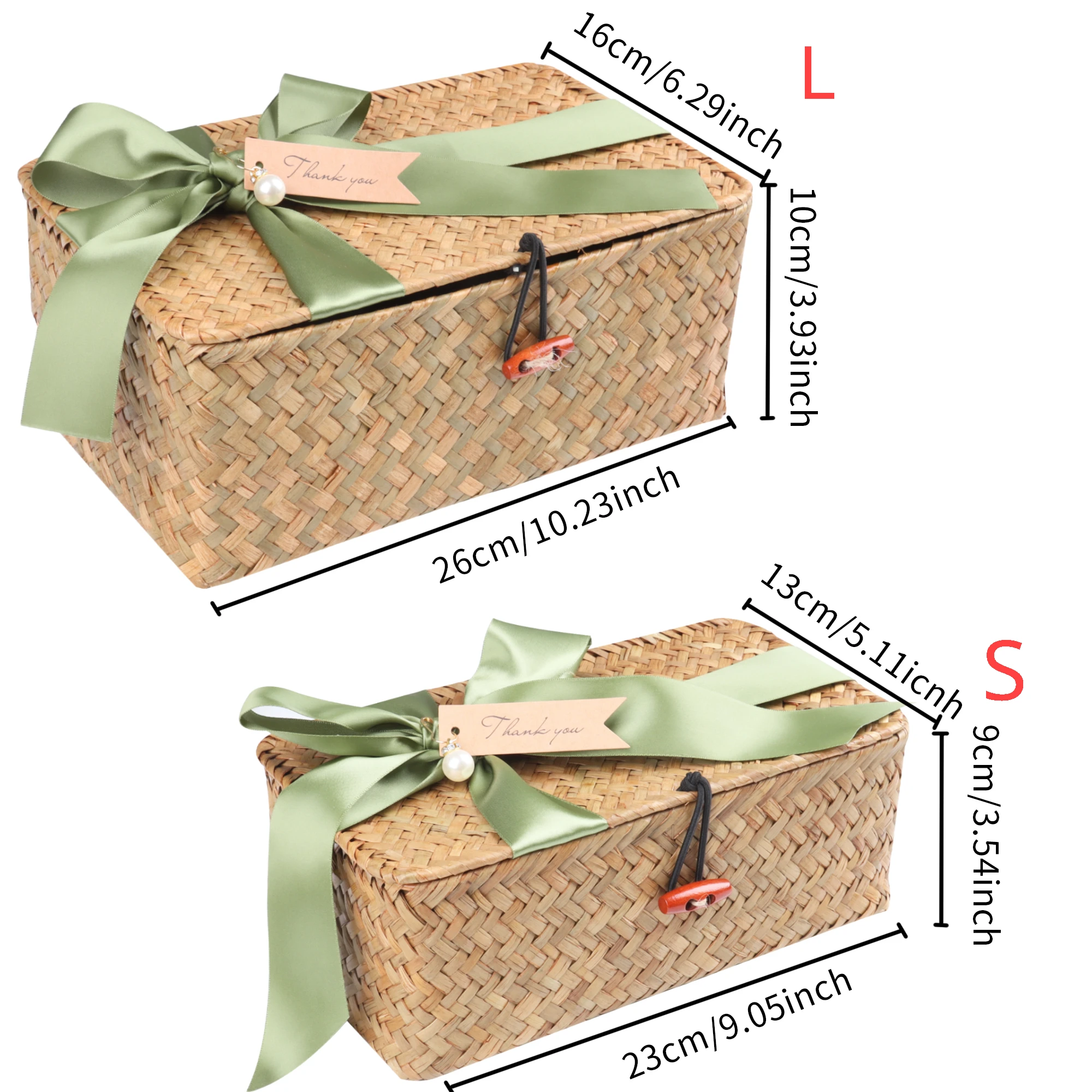 Seagrass Hand-woven Bow Storage Baskets Wicker Rattan Basket  with Lid Organizer for Desktop Sundaries Home Decoration 6