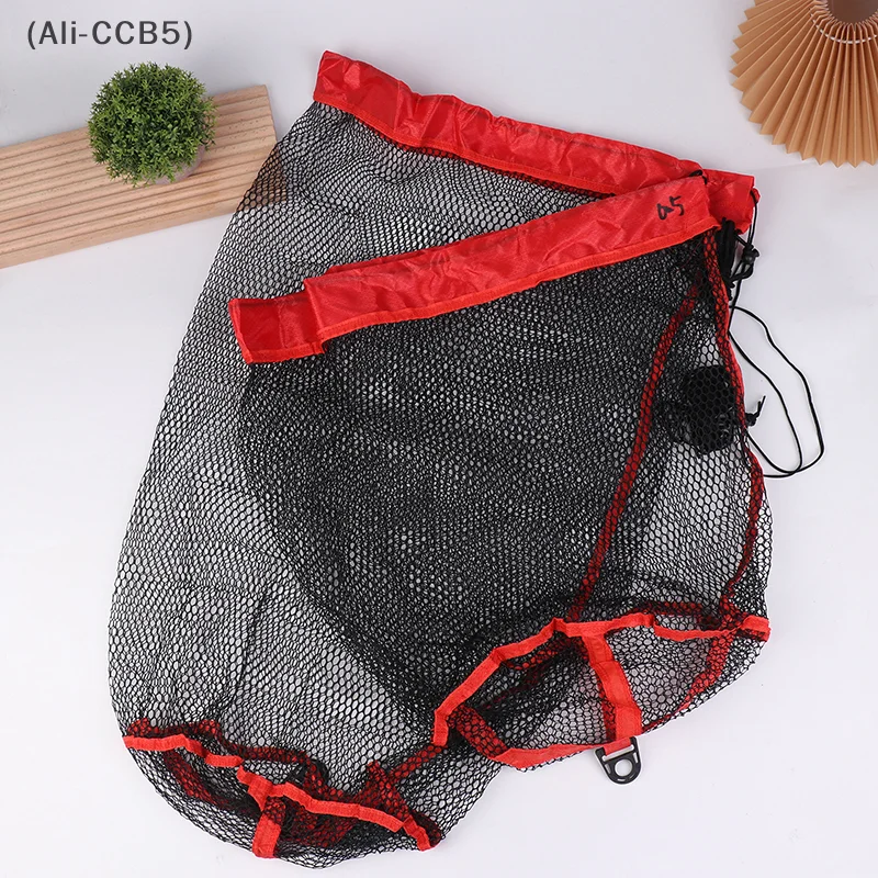 Drawstring Fish Basket Folding Portable Mesh Fishing Net String Bag Outdoor Fish Collection